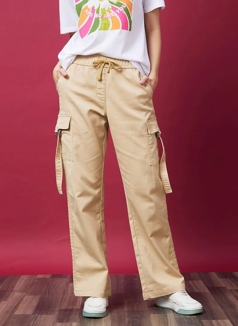 جلو باص Globus Women Mid-Rise Elasticated Drawstring Waist Straight Fit Cargo Trousers